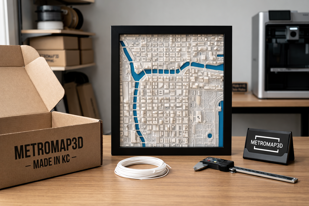 The MetroMap3D workshop where maps are printed and framed