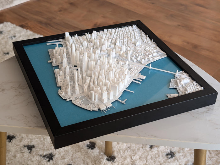 NYC Lower Manhattan 3D Map 3D printed city map, framed